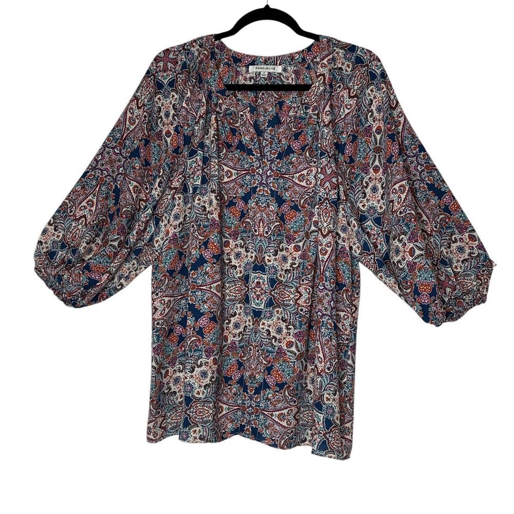 Rose + Olive Blouse Women 1X Boho Pullover Peasant Tunic top Bohemian Plus‎